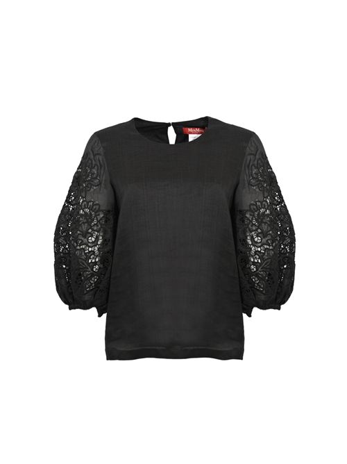 T-shirt MSTORDINE in garza ramié e Sangallo Nero MAX MARA STUDIO | 2616161012600003